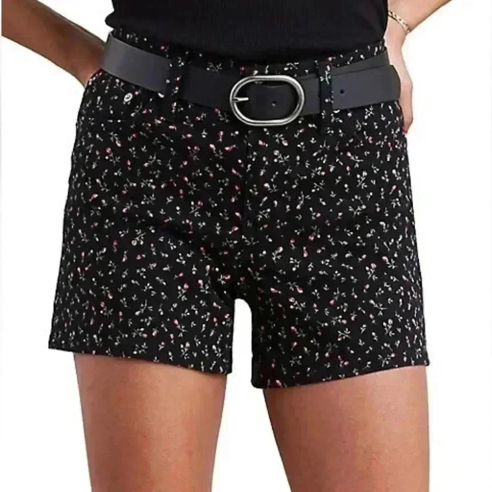 Levi’s Mid Length Shorts, Floral Print, Black Shorts with Pink Flowers,Size 28